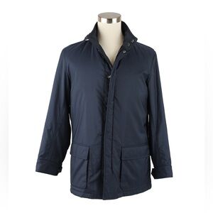 ERMENEGILDO ZEGNA  Padded Jacket Coat W/ Hooded Collar Navy Blue Sz 54